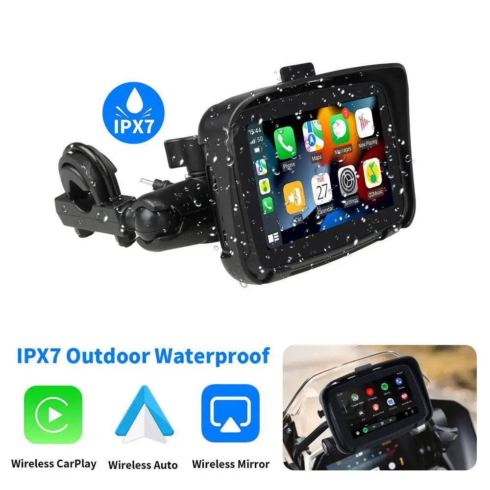 Motorcycle Apple Carplay IPX7  5Inch  Outdoor Waterproof Portable MiniGPS Navigator with Screen Support Wireless Android Auto
