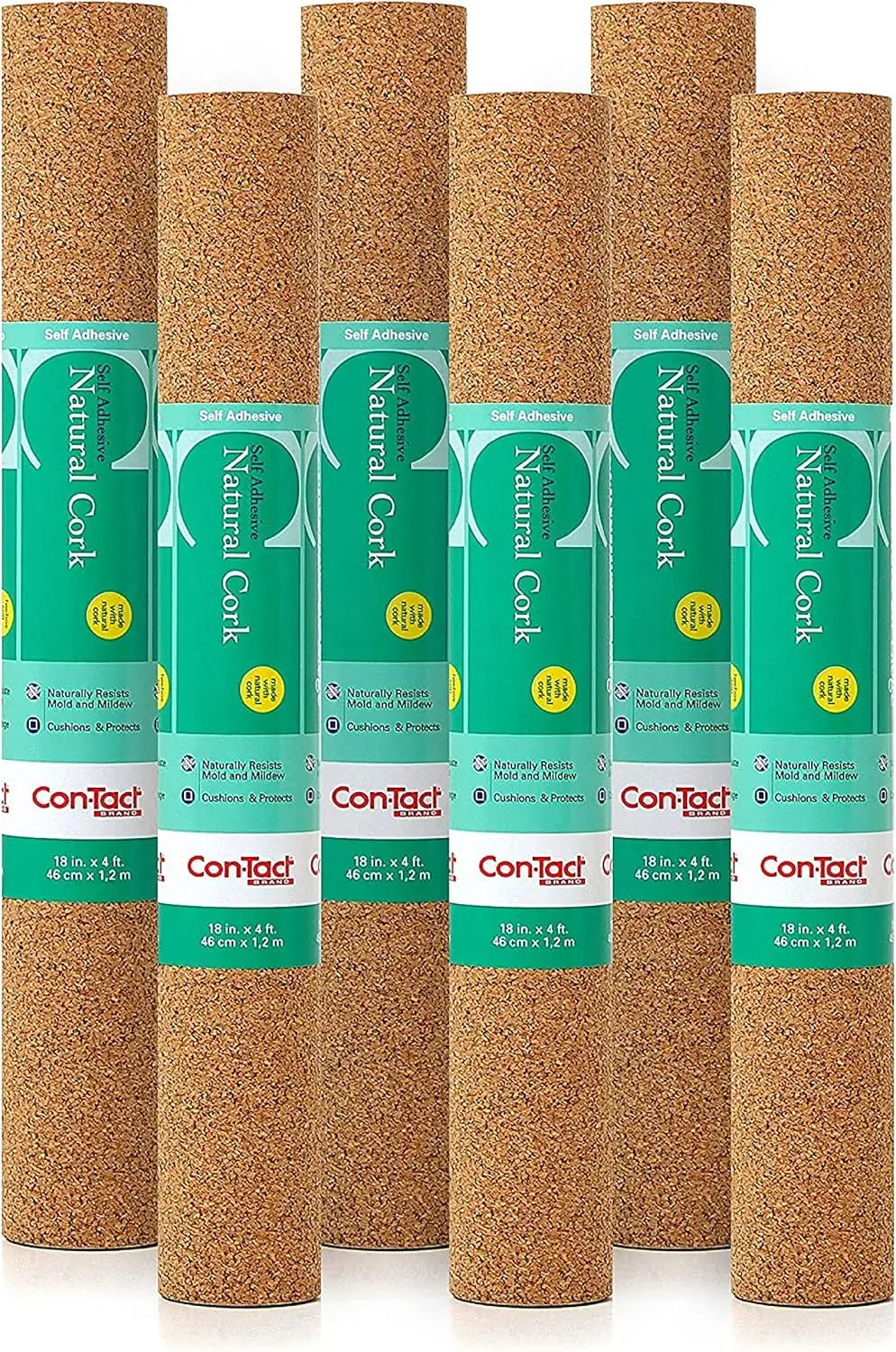 

Multi-Purpose Self-Adhesive Cork Shelf Liner, Brown, 18" x 4', Pack of 6 for DIY Crafts and Home Use