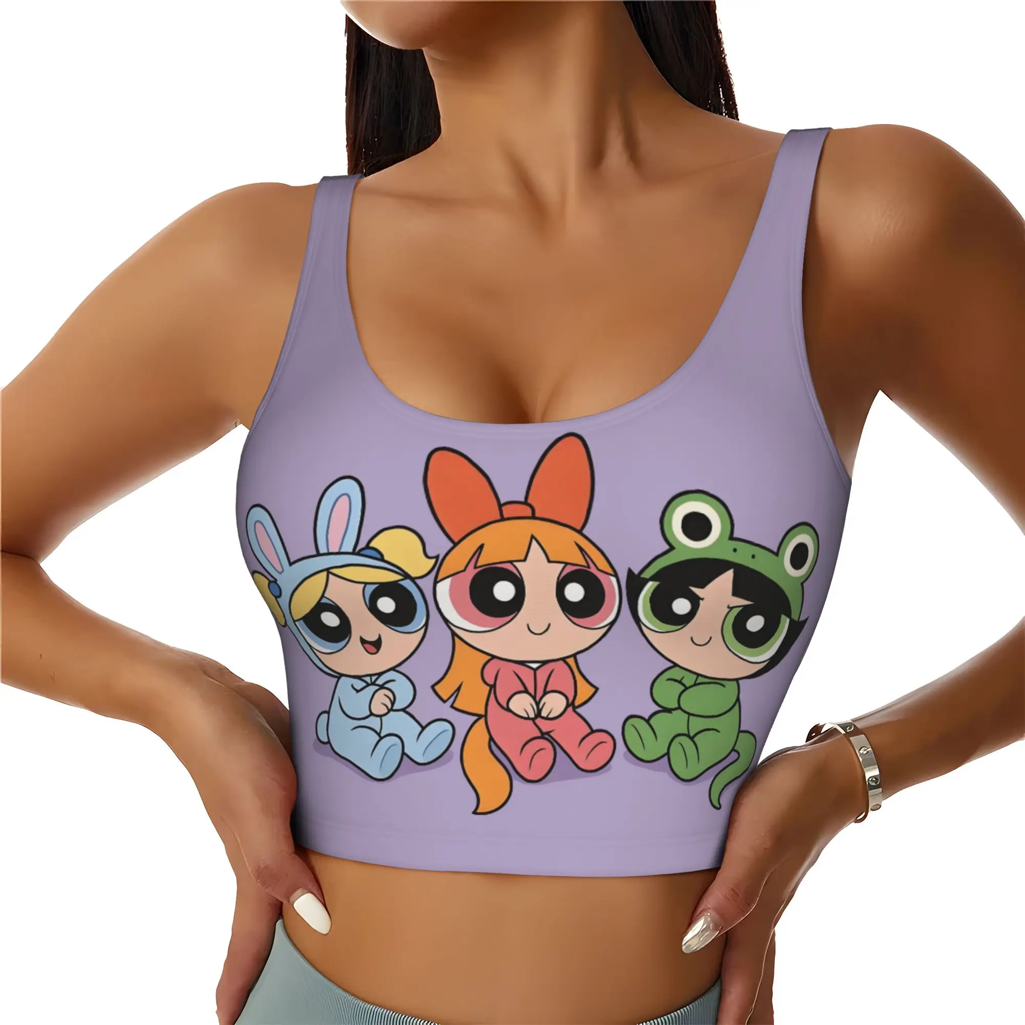 Custom Poweres Anime Puffes High Impact Sports Bras for Women Buttercup Blossom Bunny  Seamless Workout Running Crop Tank Tops
