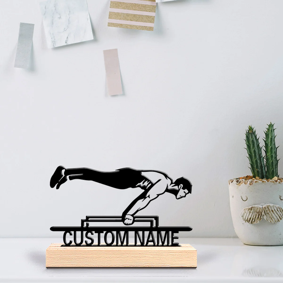 1pc planar support Custom Letter Metal Statue Metal Ornament Art Figurine With Wood Base Iron Statue With Wood Base Office Desk