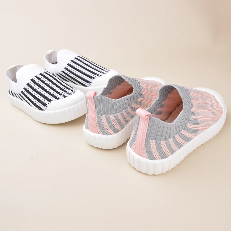 Unisex Vertical Stripes Fly Woven Children's Net Shoes Casual Soft Soled Indoor Baby Sports Sneakers ED7020