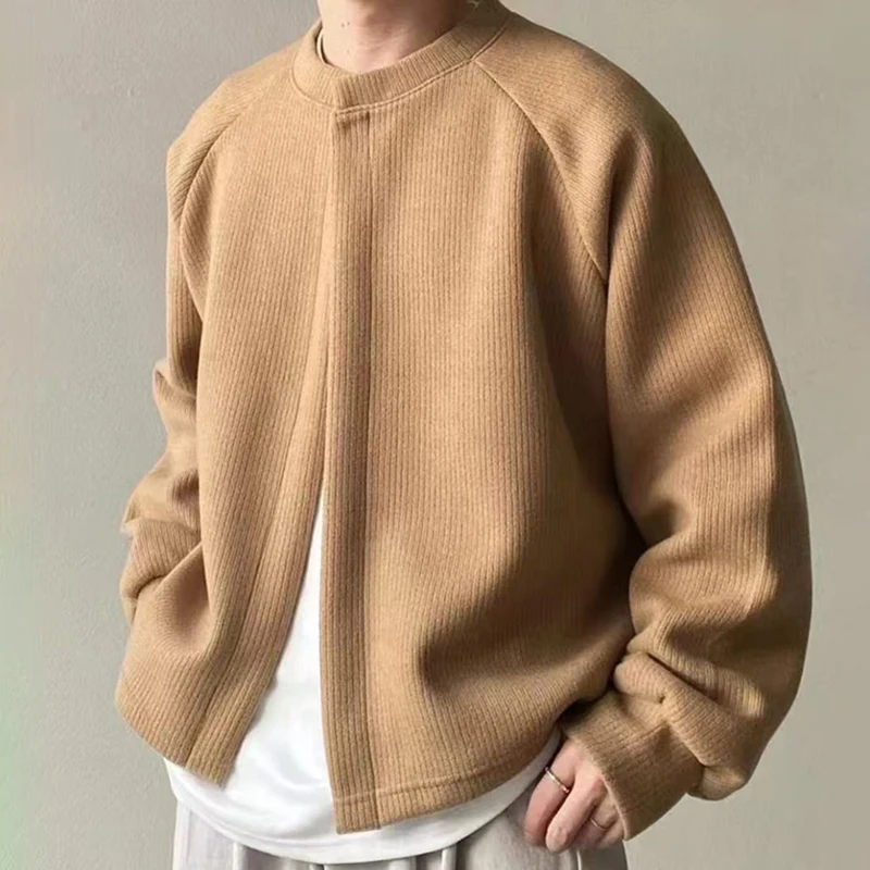 

Korean Style Men's Cardigan Sweater Knitwear Autumn Winter New Round Neck Solid Color Sweater Coats Vintage Cardigan Male Knit