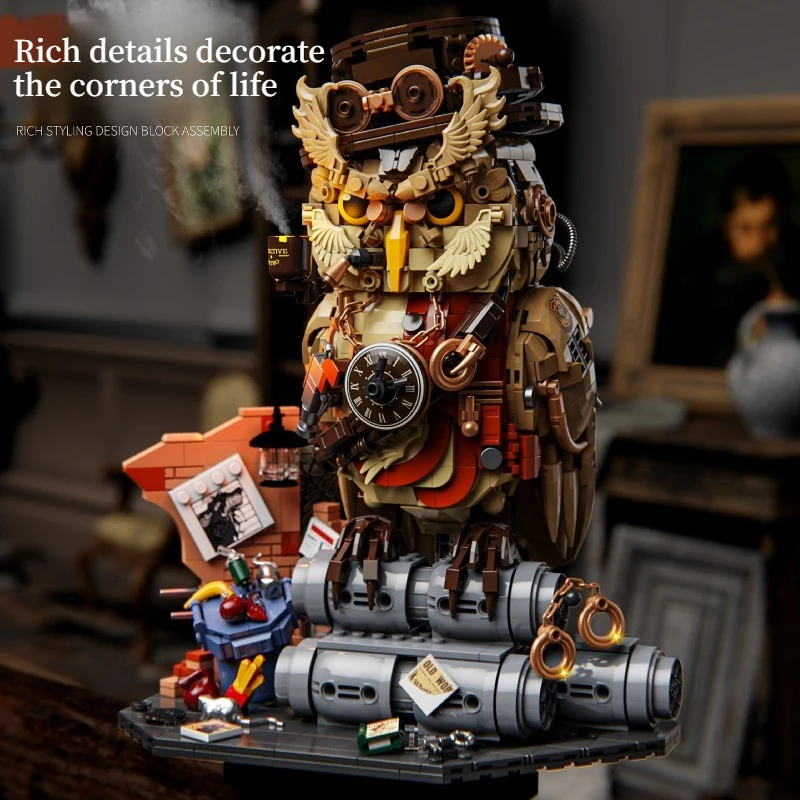 1286 قطعة من مكعبات البناء الإبداعية على شكل بومة المحقق الخاص، زخارف راقية، لعبة بناء هدية للأطفال والكبار