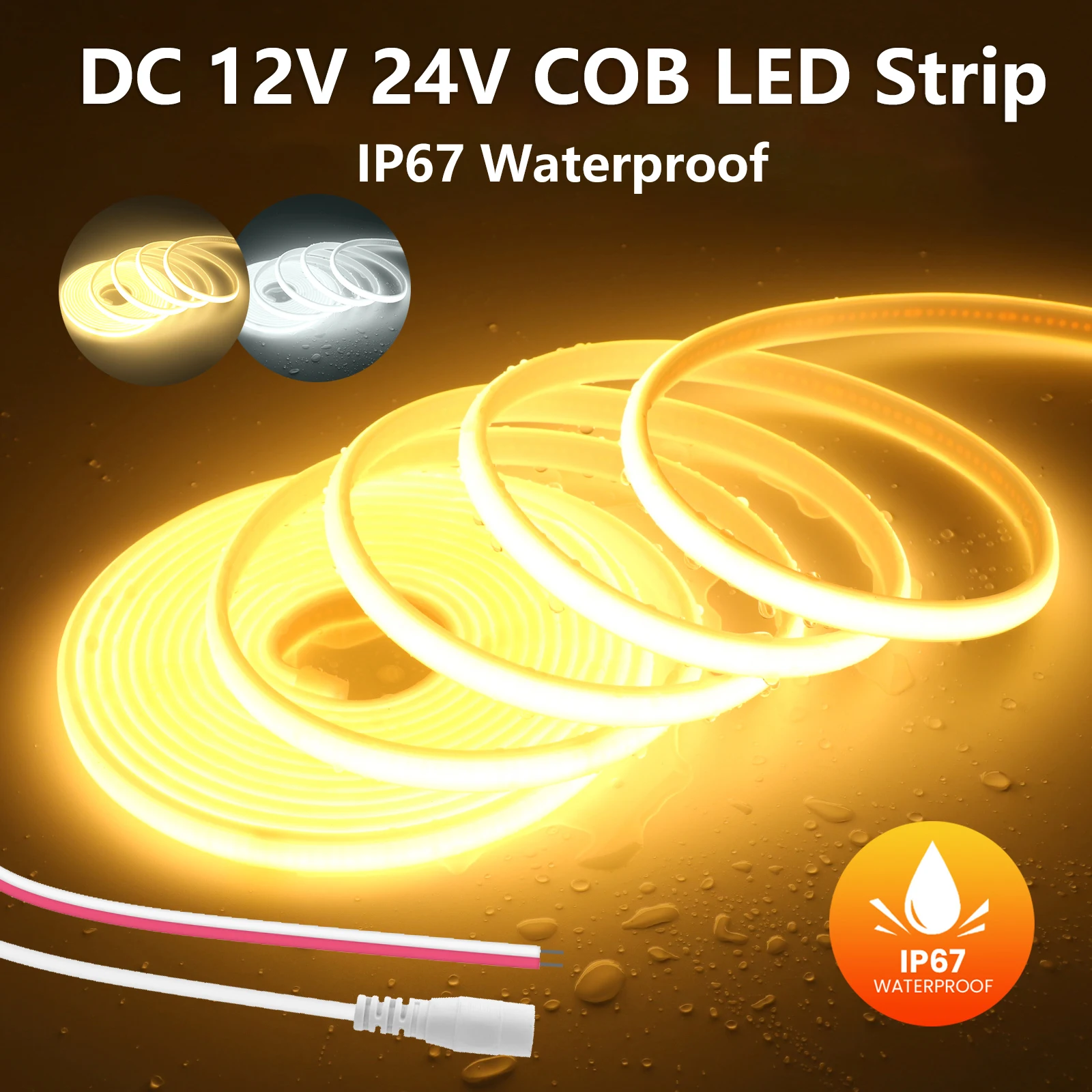 

Водонепроницаемая светодиодная лента COB 12 В 24 В, высокая плотность, 320 светодиодов/м, натуральный теплый белый светодиодный светильник COB, клейкая лента для внутреннего наружного освещения