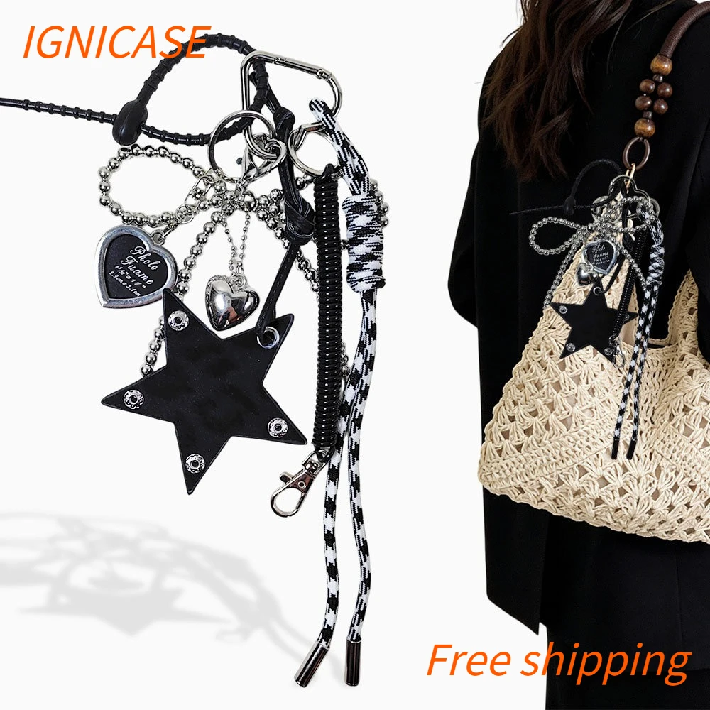 IGNICASE Personalized Leopard Print Star Pendant Mini Love Photo Frame Keychain High-end Girls Bag Pendant Fashion Accessories