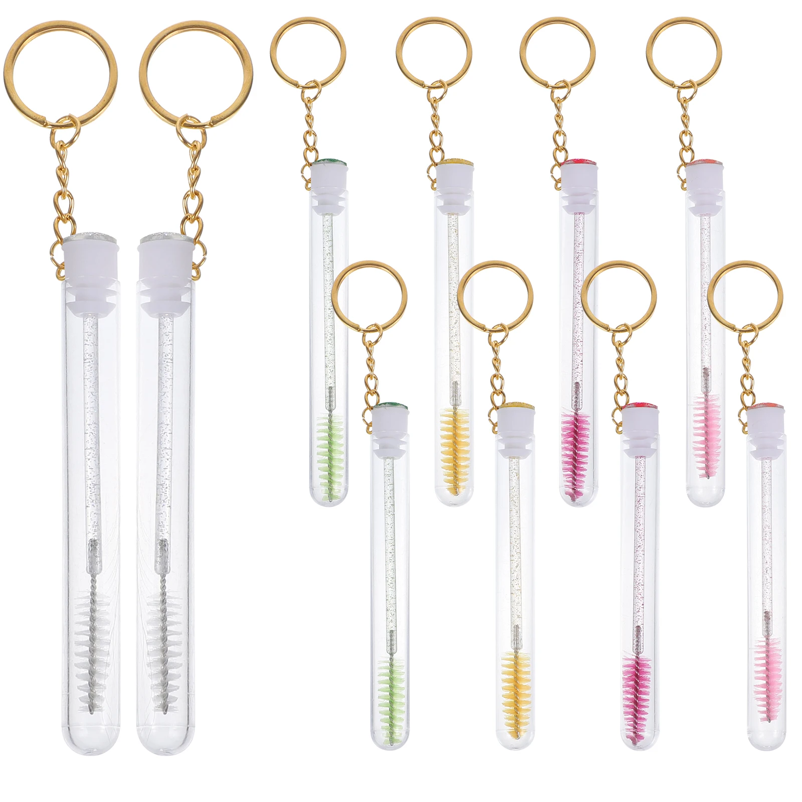 Escova de cílios com tubo de chaveiro, aplicador de cílios com acabamento brilhante para mulheres, acessório de maquiagem compacto para viagem com 10 peças