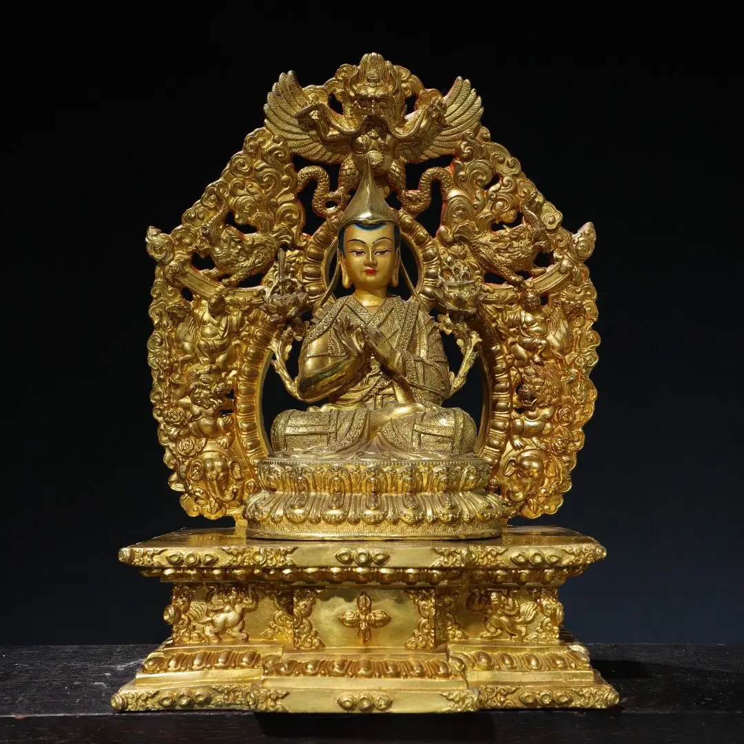 Antique Gilded Tsongkhapa Buddha Statue Buddhist Figurine for Home Temple Altar Meditation Zen Decor Home Decoration Accessories