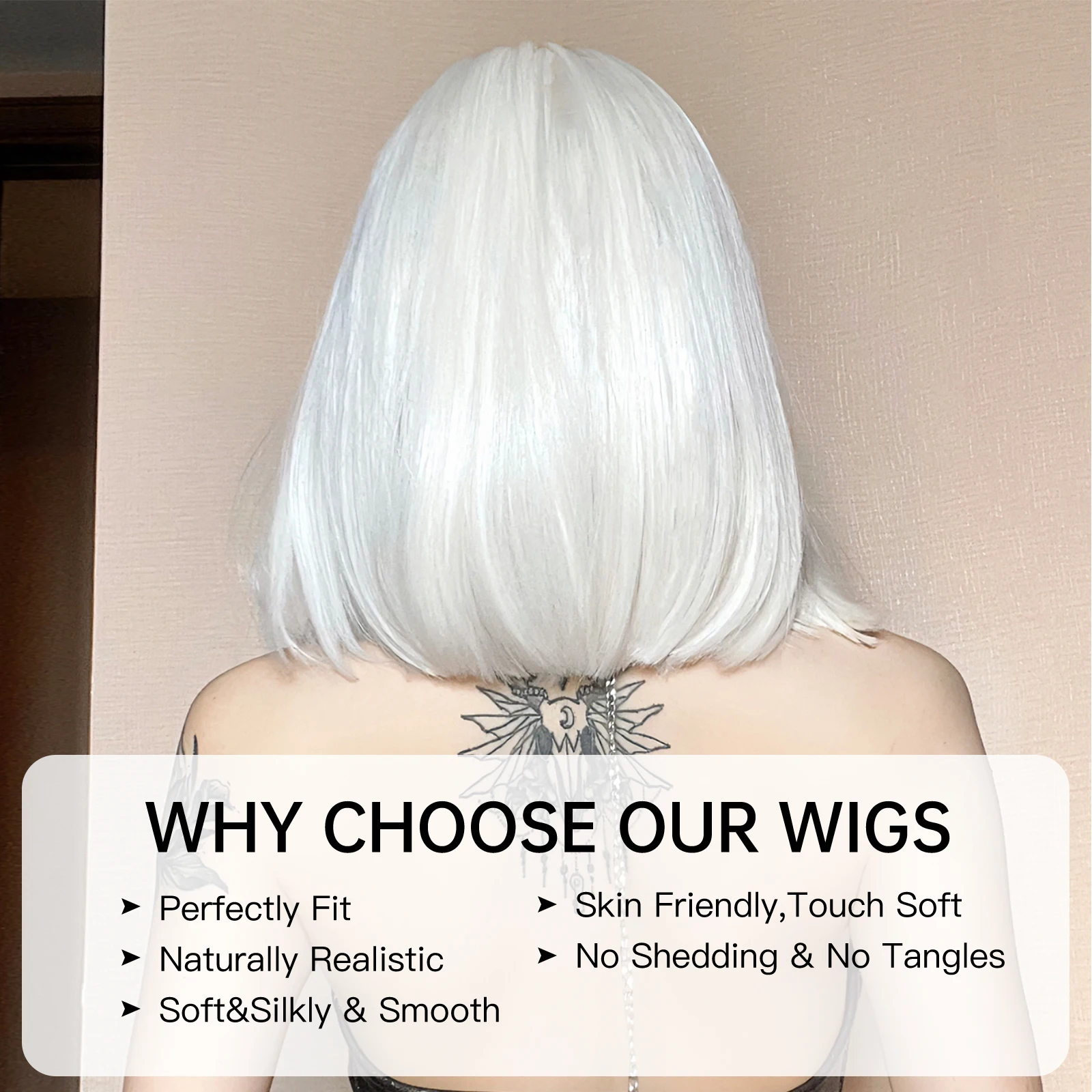 Synthetic Straight Cosplay White Wig Synthetic Blonde Short Bob Wigs with Bangs for Women Heat Resistant Party Daily Hair Wig