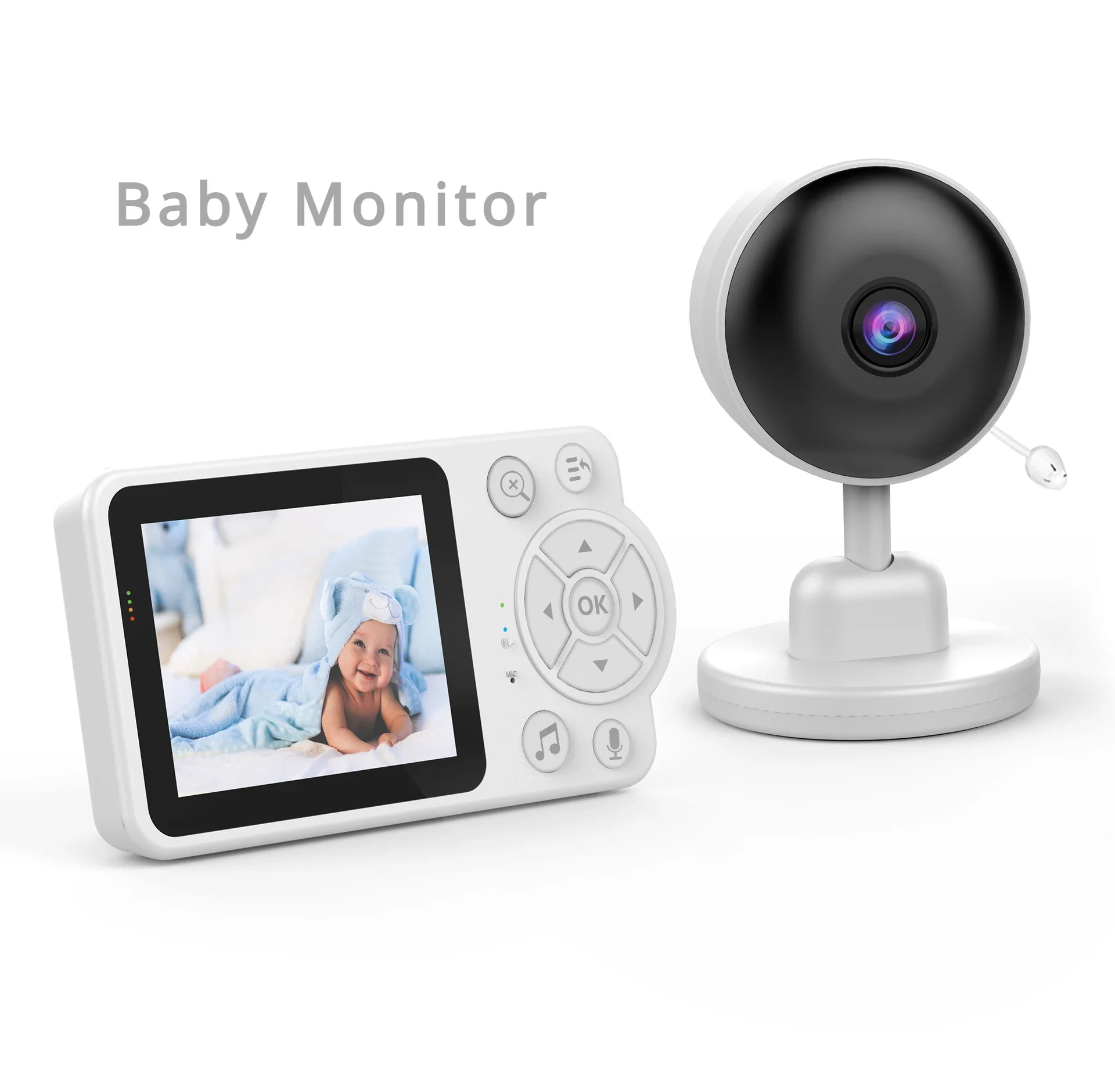 Babyphone vidéo sans fil, écran TFT 2.8 ", intérieur, audio bidirectionnel, vision nocturne, caméra intelligente, protection de sécurité