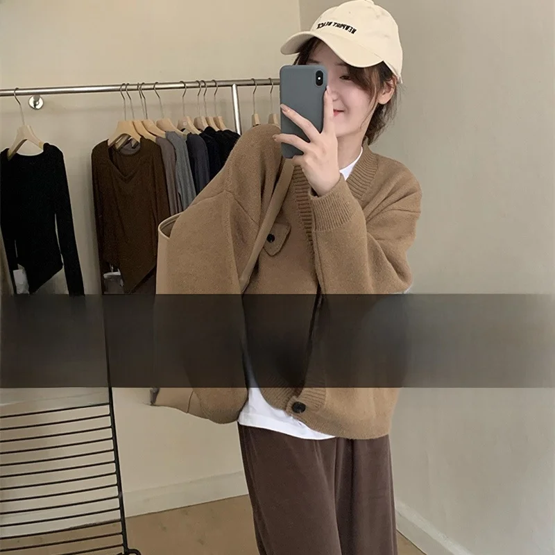 

Loose Knitted Open Cardigan Women's Outerwear Spring Autumn New Style Korean Version V-neck Long Sleeve Casual Sweater