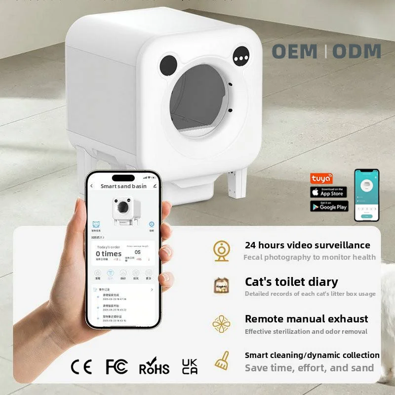 Smart Pet Cat Litter Box Extra-Large Splash-Proof Wi-Fi Controlled Fully Automatic Cat Toilet Roll-Up Electric Scoop Video