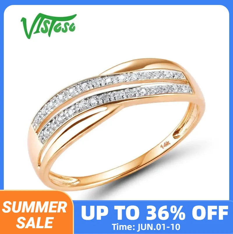 VISTOSO Genuine 14K 585 Rose Gold Chic Rings For Lady Sparkling Diamond Engagement Anniversary Simple Style Eternal Fine Jewelry