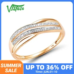 VISTOSO Genuine 14K 585 Rose Gold Chic Rings For Lady Sparkling Diamond Engagement Anniversary Simple Style Eternal Fine Jewelry