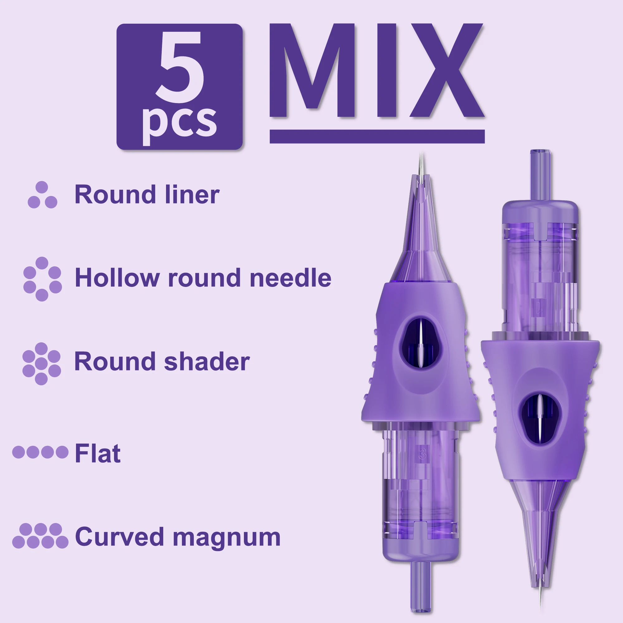 Tuffking الوشم قطعة واحدة مجموعة إبر من 10 إبر مختلطة الأرجواني الغراء إبرة قطع الموضوع ضباب الوشم إبرة