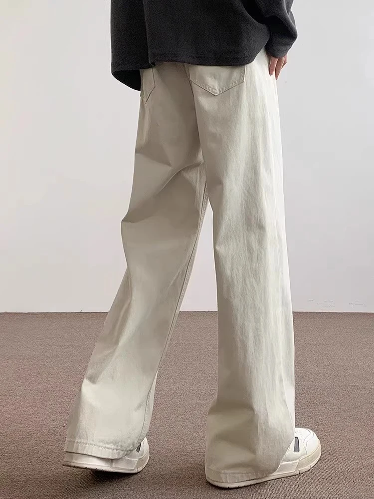 

CLARA белые мужские джинсы весна осень свободные прямые брюки повседневные американские ретро с застежкой-молнией средней талии хлопковая джинсовая ткань