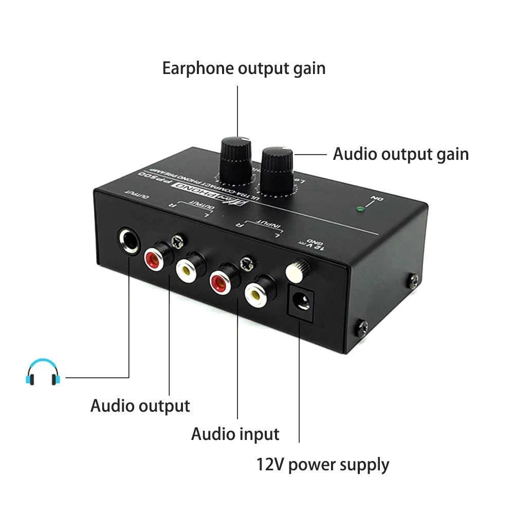 Ultra Compact PP500 Phono Preamplifier With Black Rubber Turntable Amplifier RCA Output and Low Noise Preamplifier