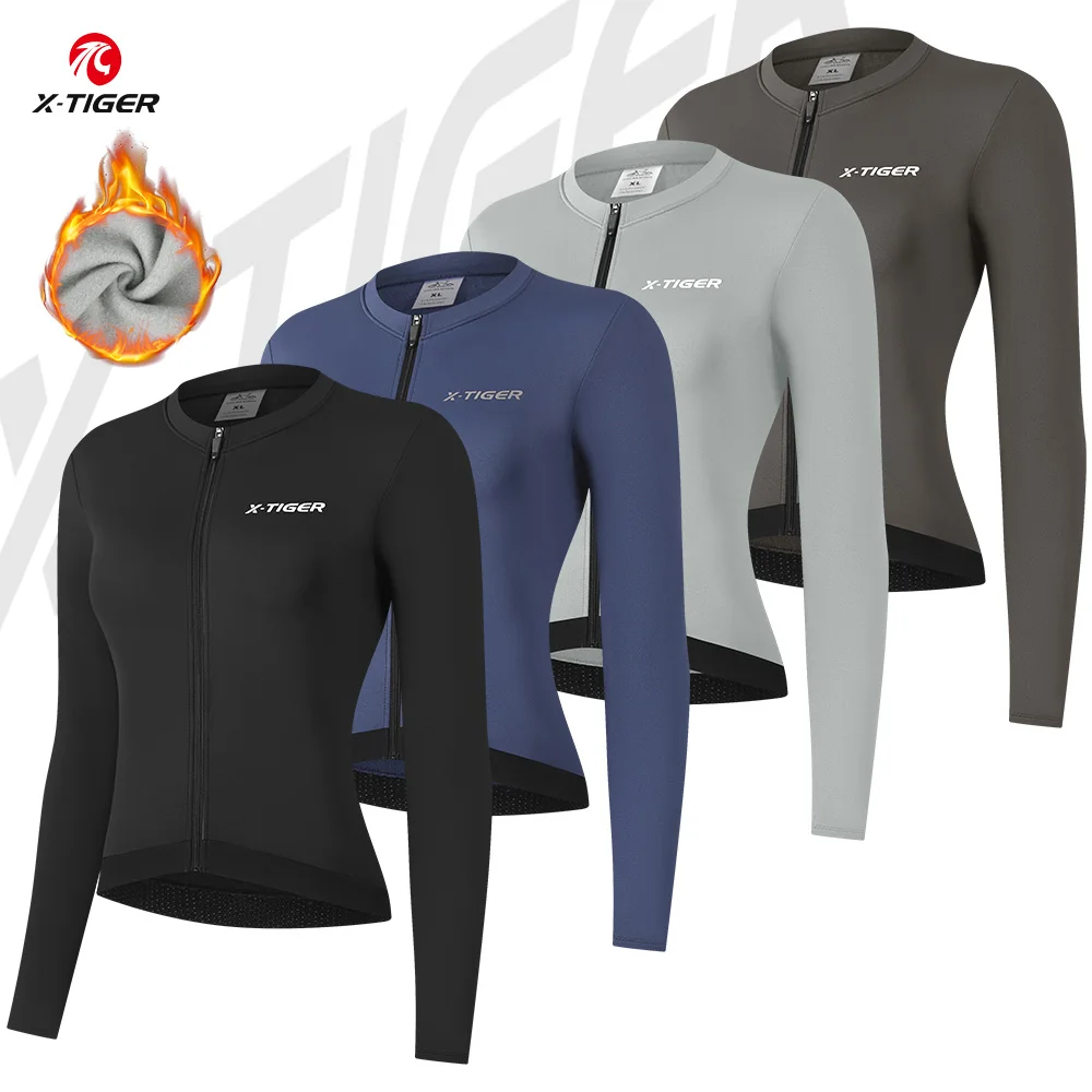 

X-TIGER Winter Cycling Jersey Woman Warm Cycling Jacket Long Sleeve Jersey Full Zipper Female Mountain Woman cycling clothing