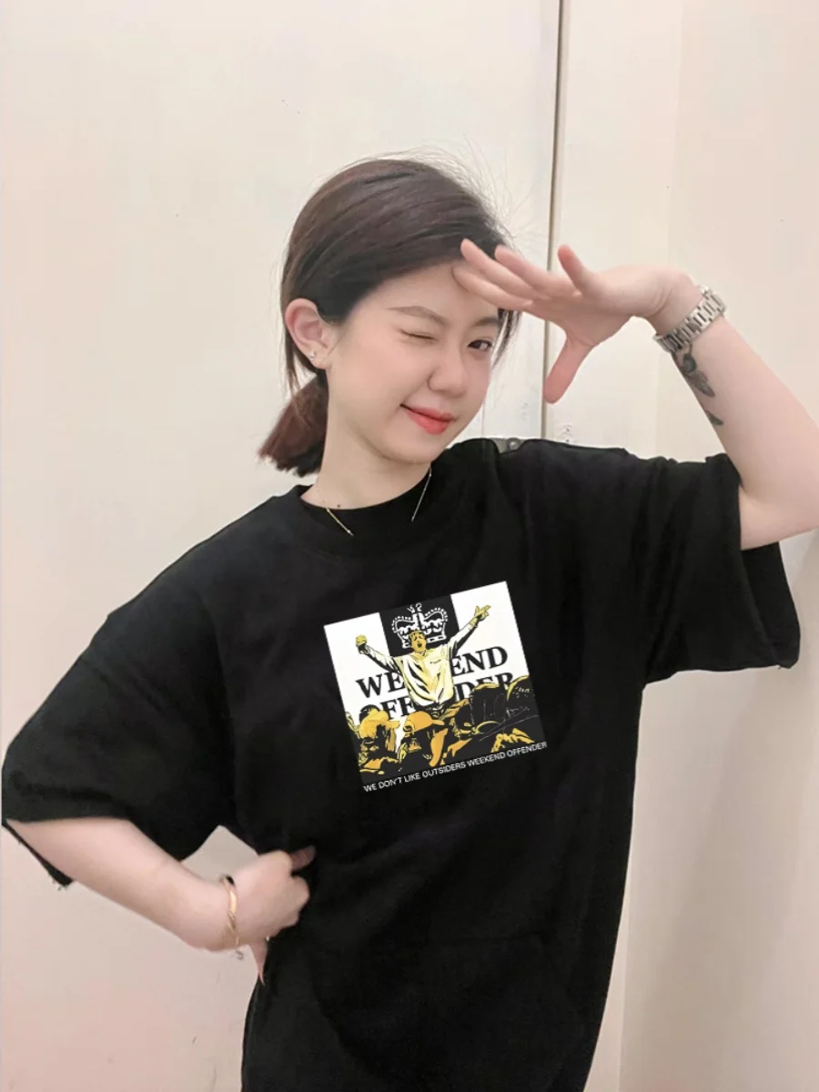 2024 Korean Fashion Women T-shirt Simple Letter Printed 100% Cotton Tees Summer O-Neck Loose Tops Street Casual Female Clothes