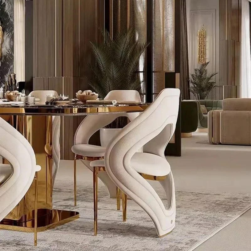 10-12 Seater Deluxe Handcrafted Dining Table Set - Exclusively Designed Metal Gold Dining Room Furniture with Marble Tabletop
