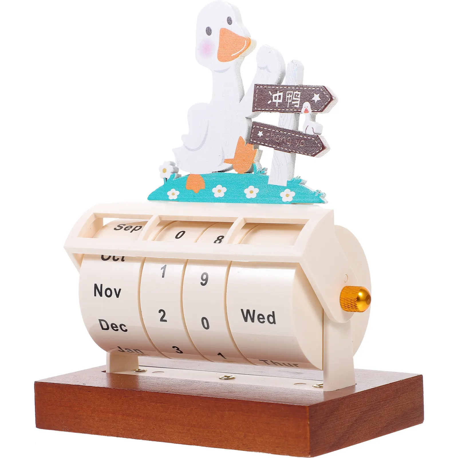 

Wooden Perpetual Desk Calendar Cartoon Duck Rotating Tabletop Decor Home Office Daily Use Block Calendar 2024 Mini Creative