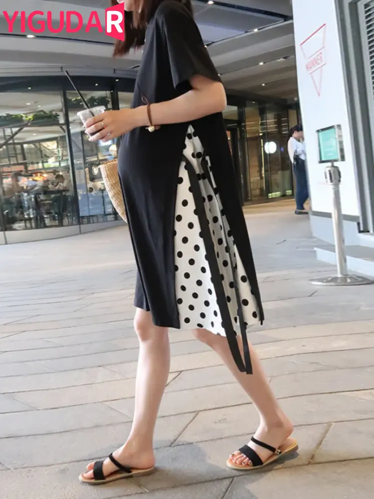 Dress Women's Maternity Short Sleeve Pregnant Dress Summer Ladies Strapless Patchwork Dress Pregnancy Clothes