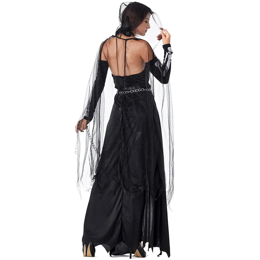 Witches Devils Black Hooded Dress For Women Halloween Costume