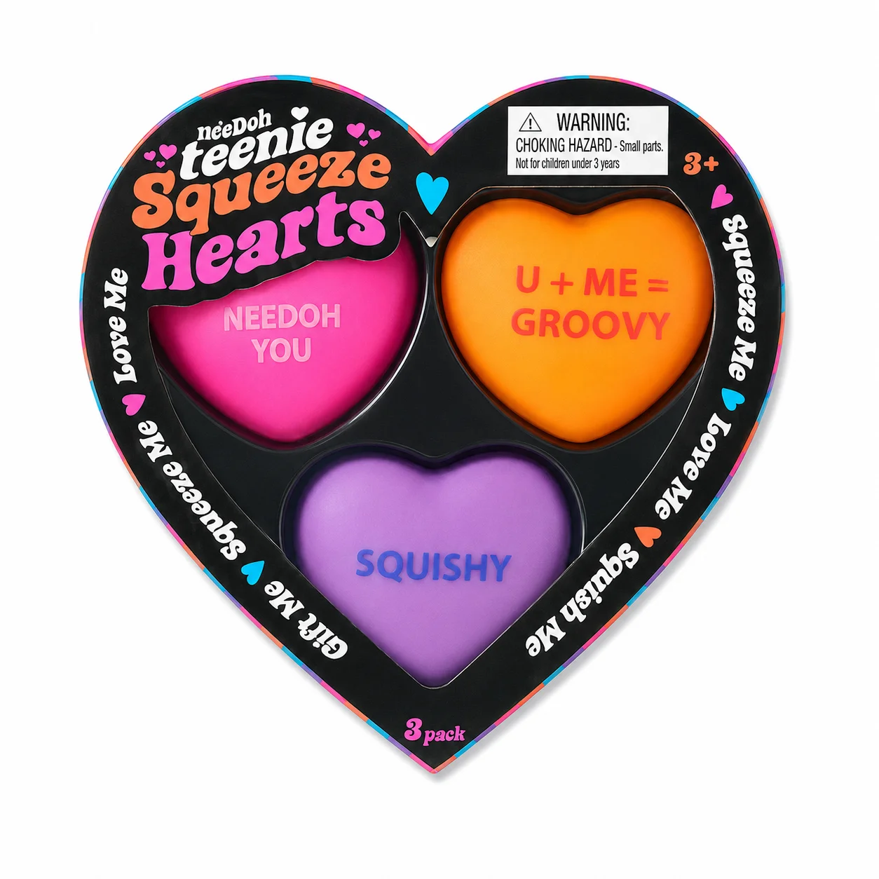 NeeDoh Teenie Sparkle Hearts 3 Peças Squishy Coração Anti-Estresse, Mini Brinquedo de Apertar para Presente
