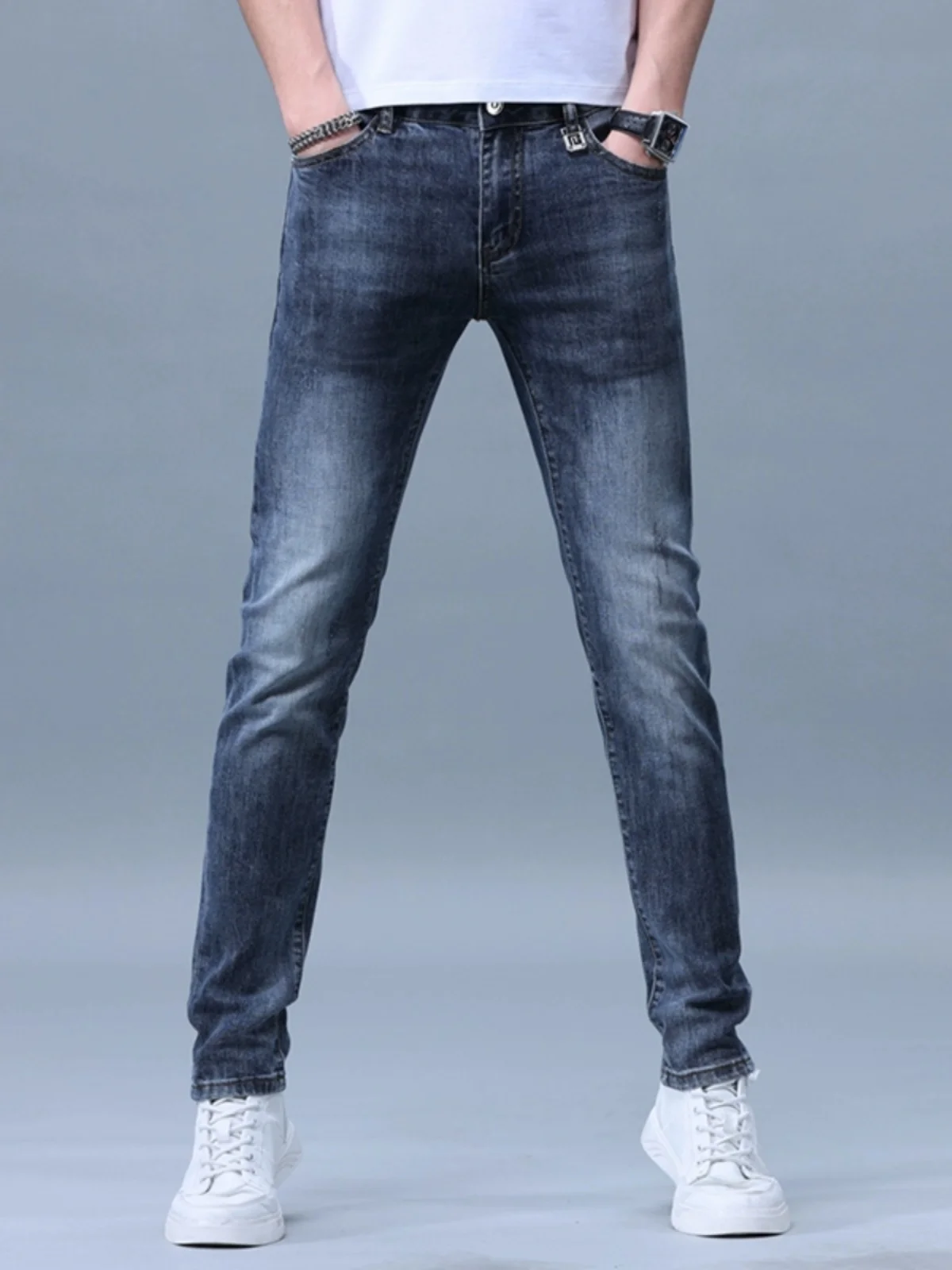 

Мужские джинсы Slim Fit: новые, эластичные, синие, из хлопка, стрейч, прямые, износостойкие, для весны и осени