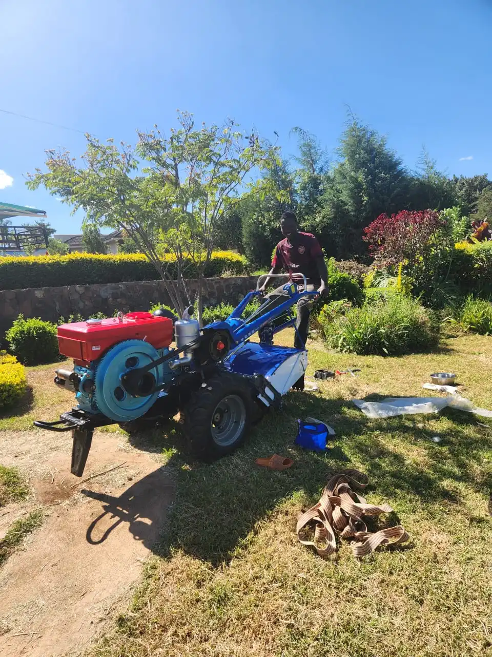 Diesel engine gardening flail mower two wheel mini farming tractor 15hp 20hp agricultural machine cultivator with water pump