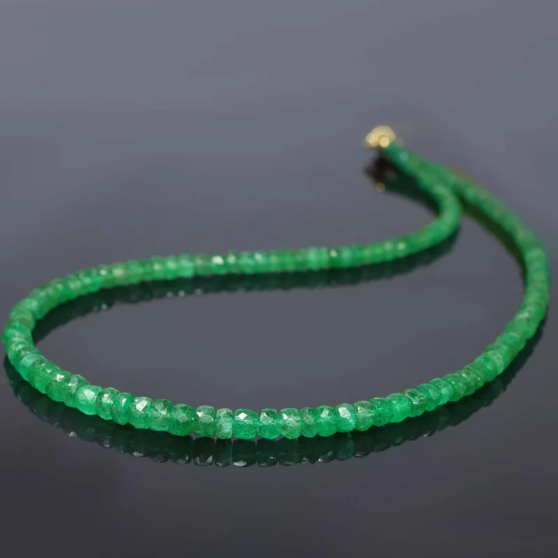 Rondelle Zambian Emerald Beaded Necklace in Sterling Silver