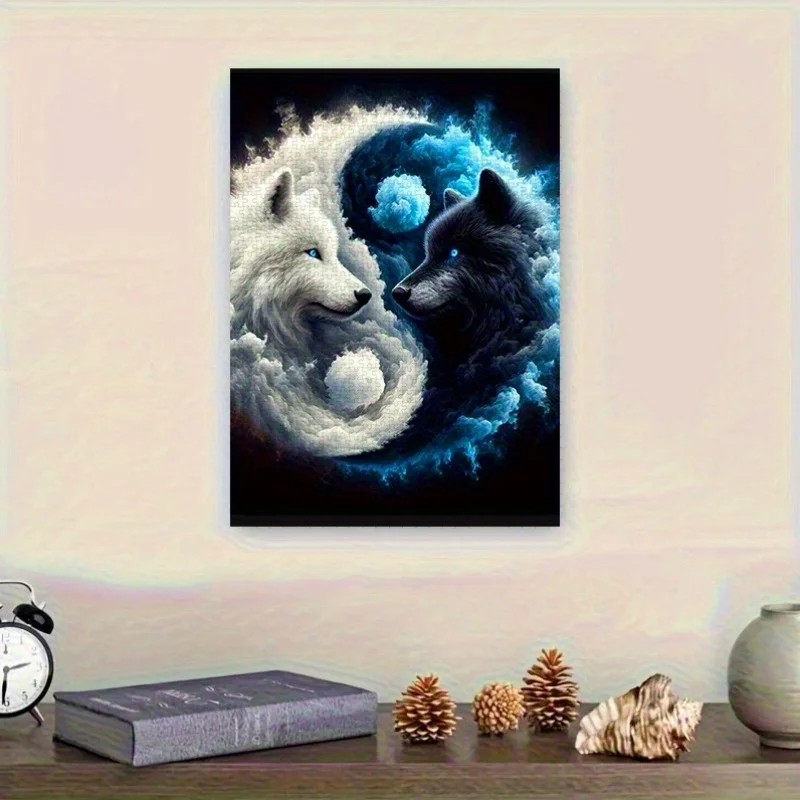 Puzzle 500/1000 pièces, Puzzle en papier pour bricolage, loup noir et blanc, motif Taiji, peinture abstraite artistique, Puzzle pour adultes, adapté pour H