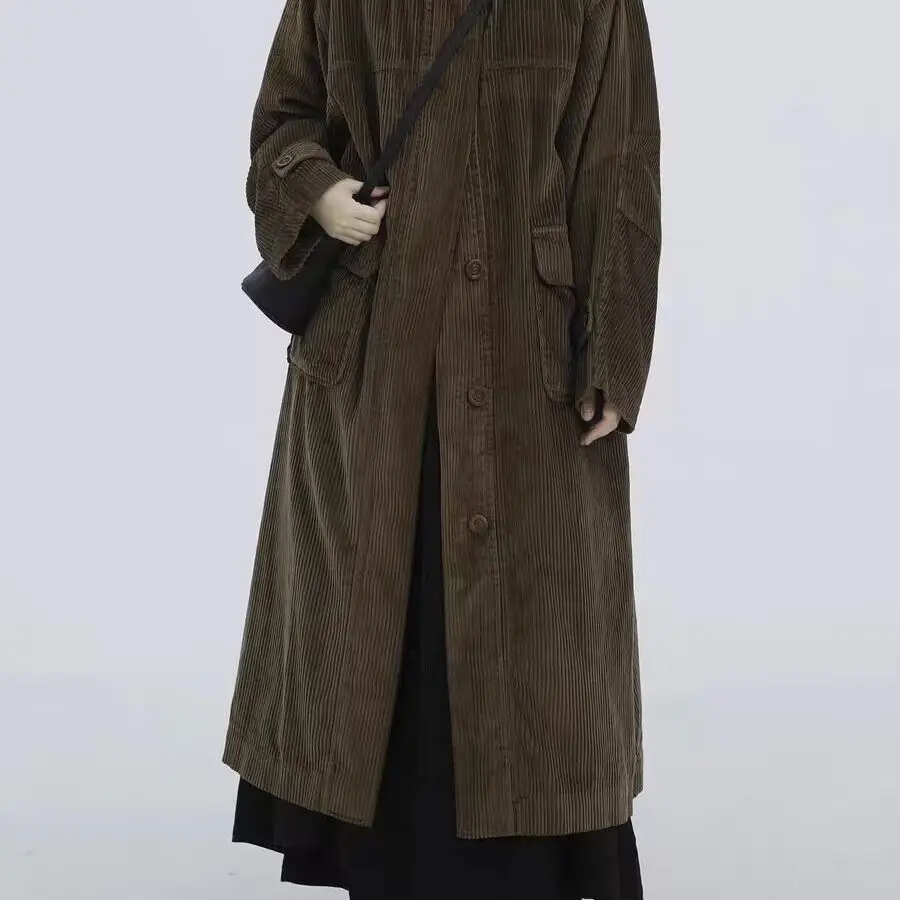 Autumn and Winter Women's Windbreaker Corduroy Long Casual Cotton Jacket