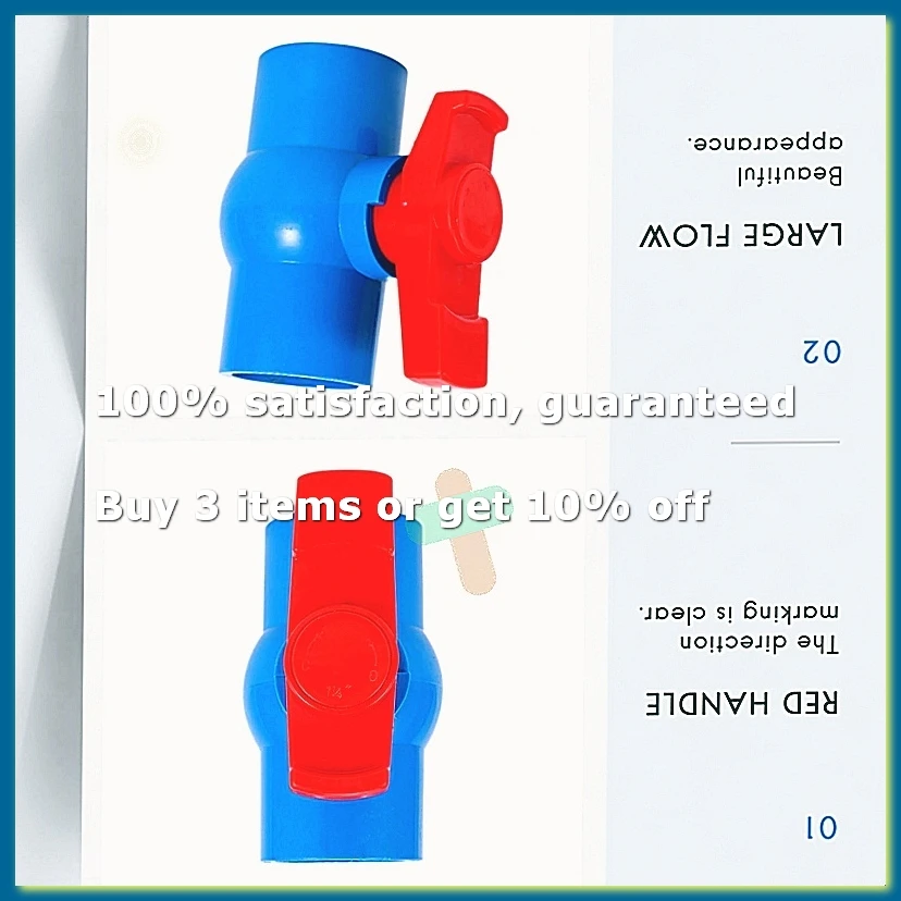 40mm x 40mm Slip Full Port Red Handle Lever U-PVC Ball Valve Blue-A27I
