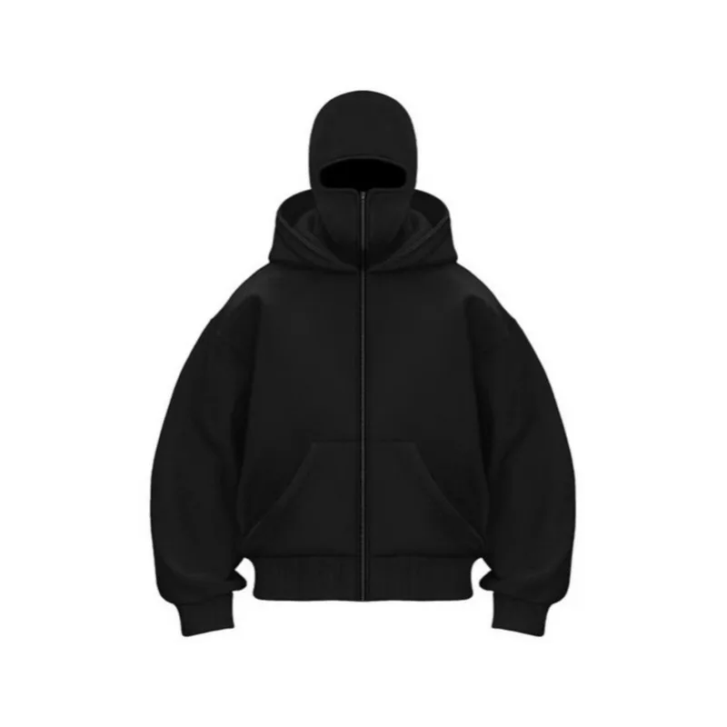 Spring‑Autumn Couple Zip‑Up Hoodie Unique Double Layer Hood Design Loose Streetwear Unisex Casual Outer Coat for Men Women