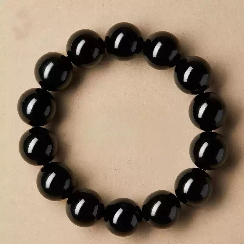 Natural Obsidian Single-circle Bracelet, Unisex Classic Jewelry.