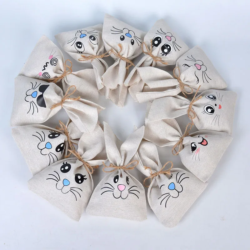 20pcs/Lot 11*23cm Happy Easter Lovely Rabbit Candy Gift Pouch Storage Package Cotton Linen Bag Child Kids Pocket Pouches