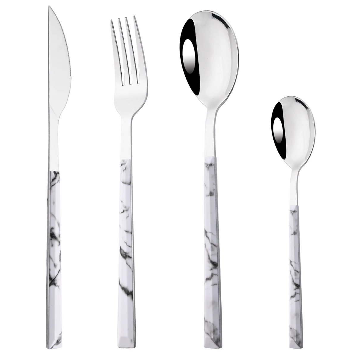 1/2/4/6Set Wooden Marble Pattern Stainless Steel Dinnerware Knife Fork Spoon Tableware Cutlery Kitchen Imitation Flatware Set