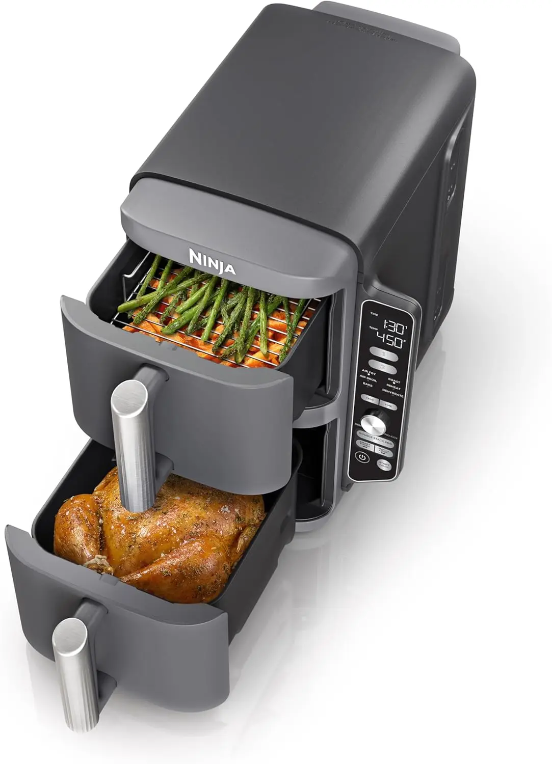 Ninja SL401 DoubleStack XL 2-Basket Air Fryer, DoubleStack Technology Cooks 4 Foods at Once, Compact Design, 10 QT, 6-in-1, Sma