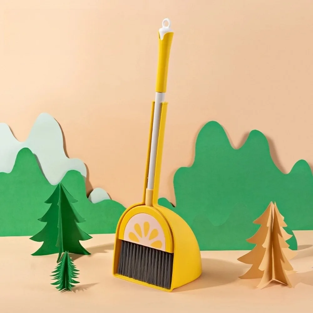 Funny Cartoon Children Dustpan Set Mini Plastic Cleaning Toys Retractable Lemon Baby Broom Set For Aged 3-8