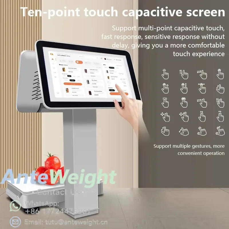 15.6 Inch Dual Touch Screen All in One Pos Systems Supermarket Cash Register Billing Epos Machine Terminal with Weighing Scaler