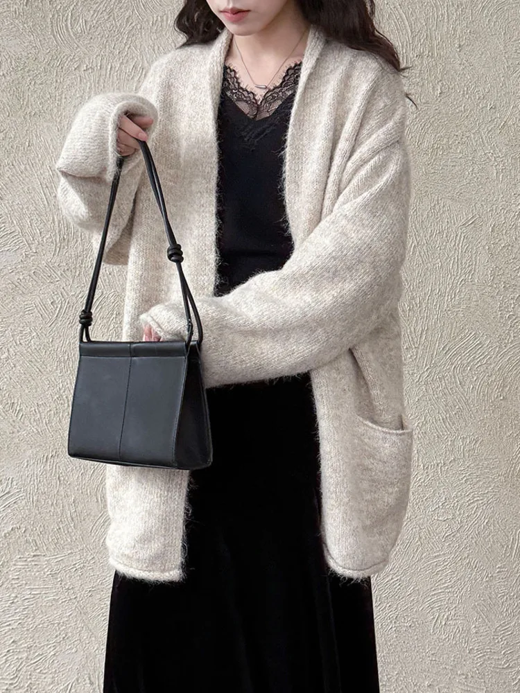 سترة محبوكة بجيب فضفاض راقي من WHTREND للنساء معطف سترة فضفاض سميك جديد للشتاء #5