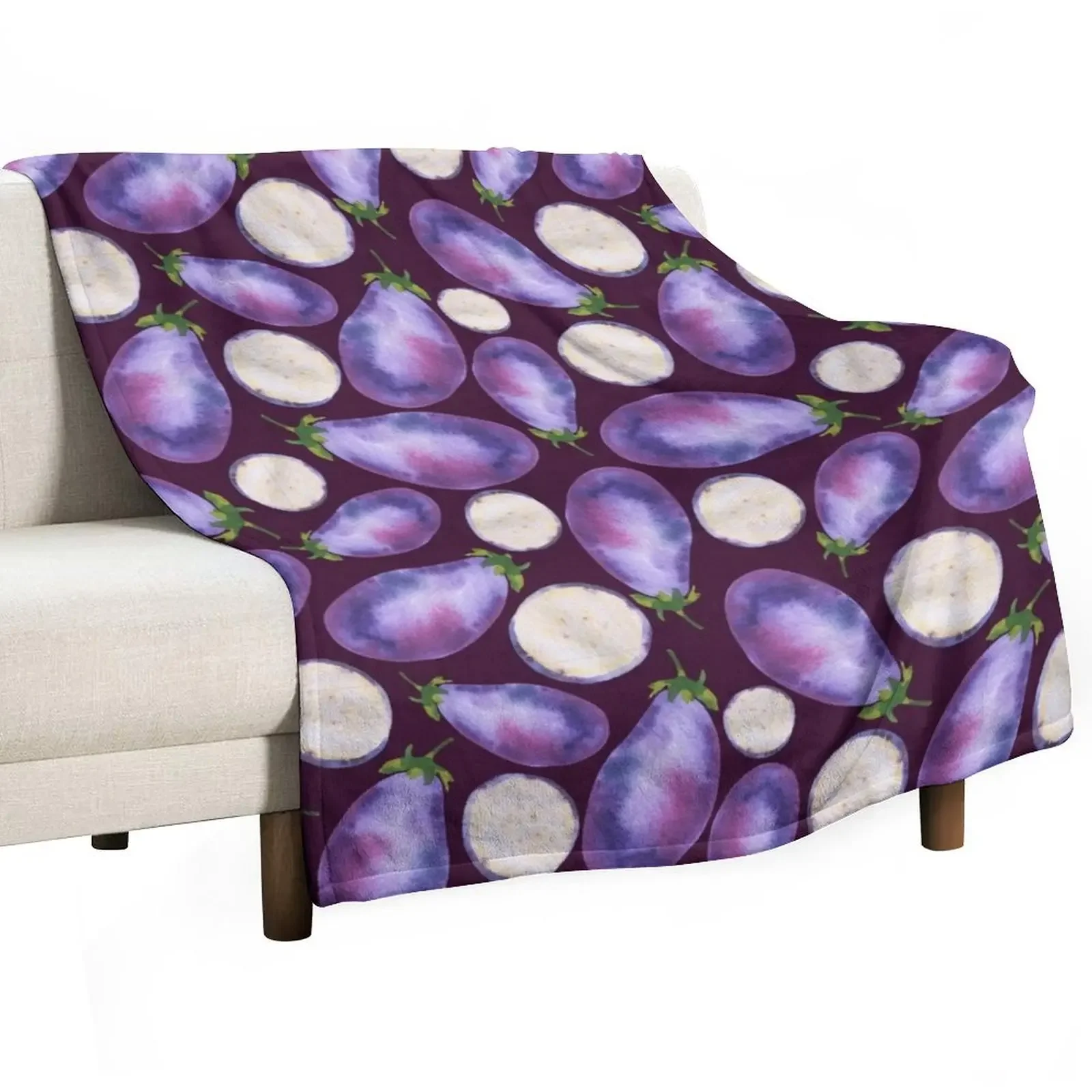 

Colorful fresh eggplant watercolor pattern Throw Blanket Blankets For Baby blankets ands Custom Blankets