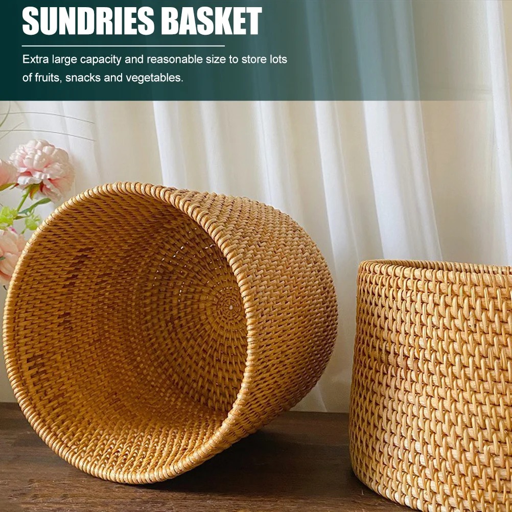 

Rattan Woven Basket Large Fruit Storage Basket Round Vegetable Bread Organizer Perfect for Home Picnic Outdoor