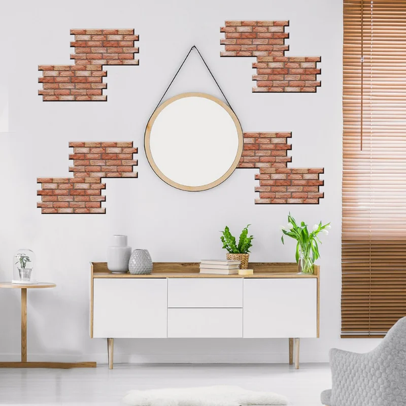 PVC Tile Stickers Red Brick Self-Adhesive Wall Stickers Living Room TV Bathroom Decoration Anti-Collision 3d Panels on The Wall