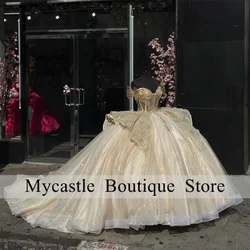 Luxury Champagne Tulle Quinceanera Dress Ball Gown 2025 Lace Appliqued Beaded Sweet 16 Dress Vestidos De Quinceañera Customized