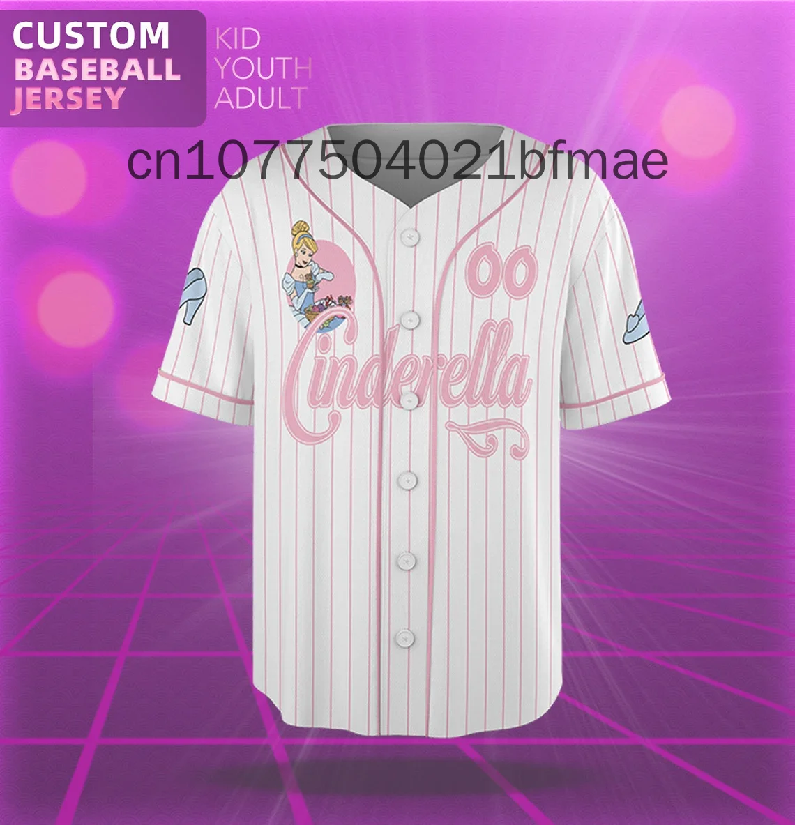 Custom Name Disney Cinderella Princess baseball jersey Disney Men And Women Kids Short Sleeve Baseball Shirt