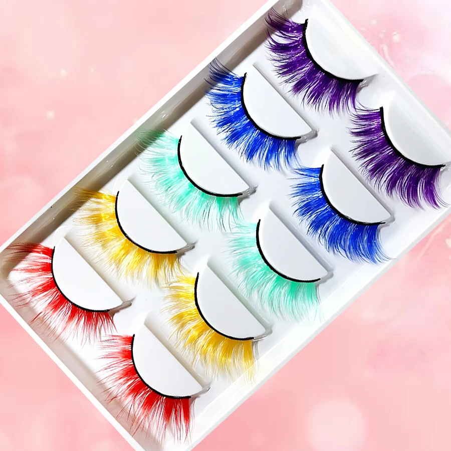 5 par mieszanych kolorów sztucznych rzęs 3D, naturalne, gęste i miękkie rzęsy do makijażu scenicznego w kształcie litery D, przesadzone rzęsy