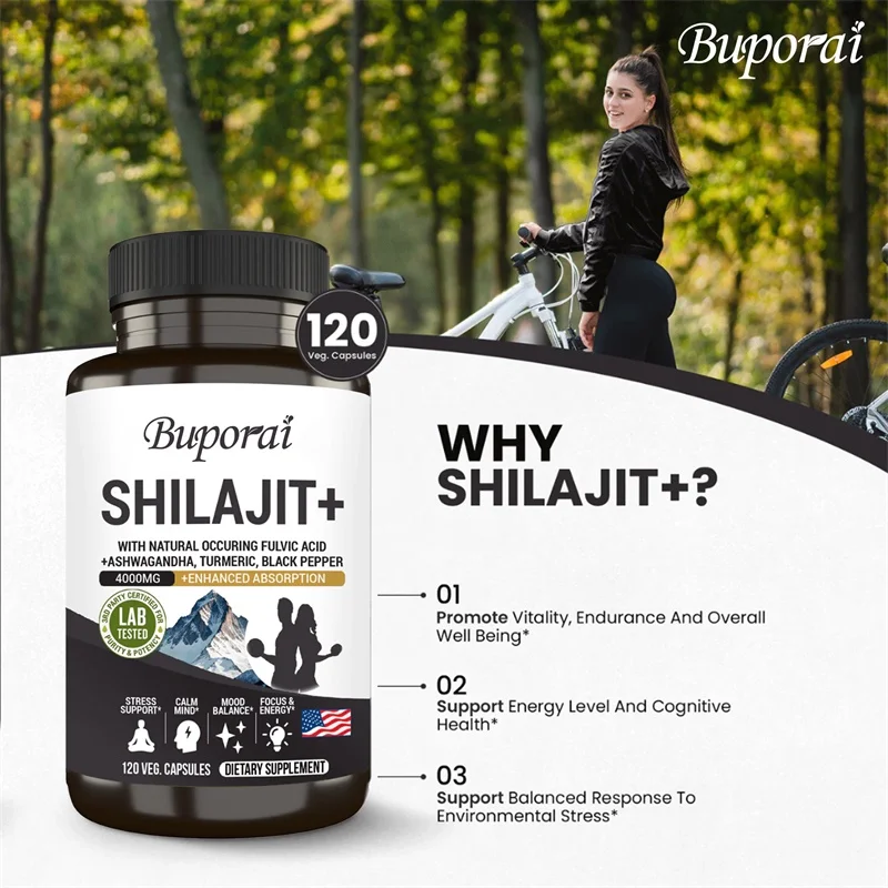 Shilajit+ Capsules - Enriched with Ashwagandha Extract for Energy, Muscle Strength Immunity, Endurance for Adult, Relieve Stress