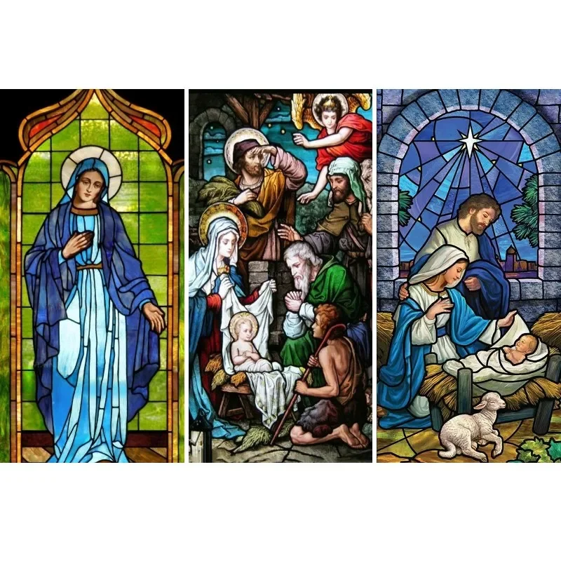 Diamond Embroidery,Full Square Diamond Stained Glass Style Christian Nativity Virgin Mary, 5D Diamond Painting Cross Stitch