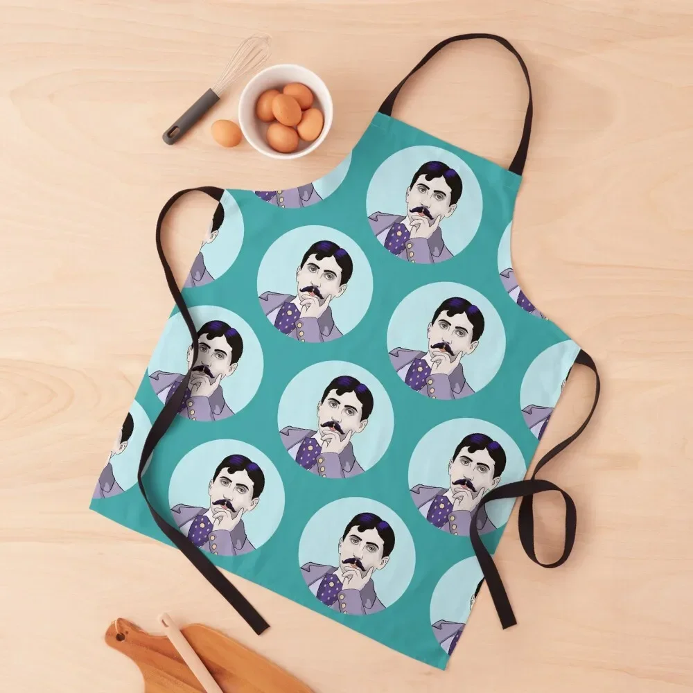 

Marcel Proust portrait repeat turquoise Apron nail tech supplies For Nail Stylist Apron